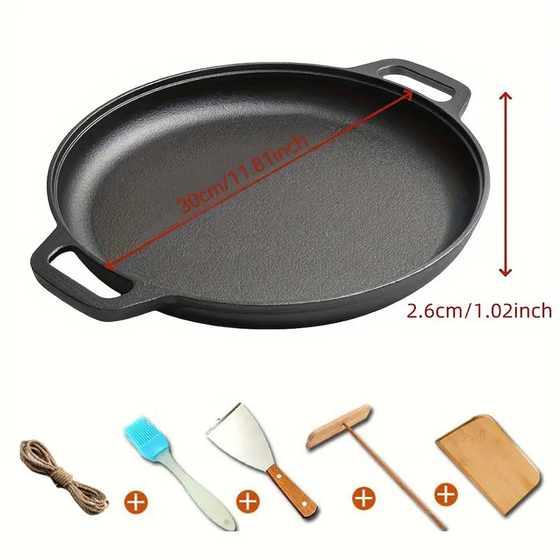 Premium Cast Iron Wok - 28-30cm, Even Heat Distribution, Multi-Purpose for Frying, Grilling, Steaming, and Deep-Frying, Non-Toxic, Easy to Clean, Durable Non-Stick Design, Ideal for Outdoor Cooking and Pizza Preparation