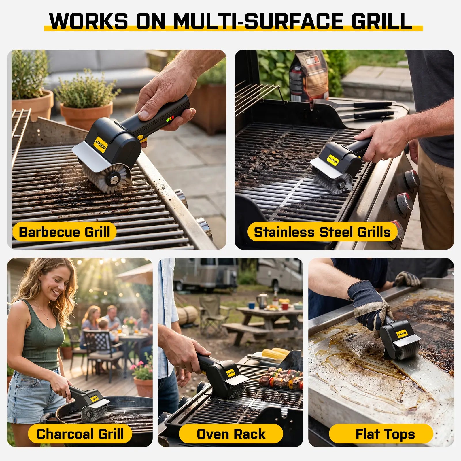 SOARFLY G9 Electric Grill Brush, Cordless Grill Cleaner with 600RPM Motor & Safety Locks, Includes Two 304 Stainless Steel Brush Heads, Compact Design for Narrow Spaces and Corners, Summerwins , Dealsforyoudays