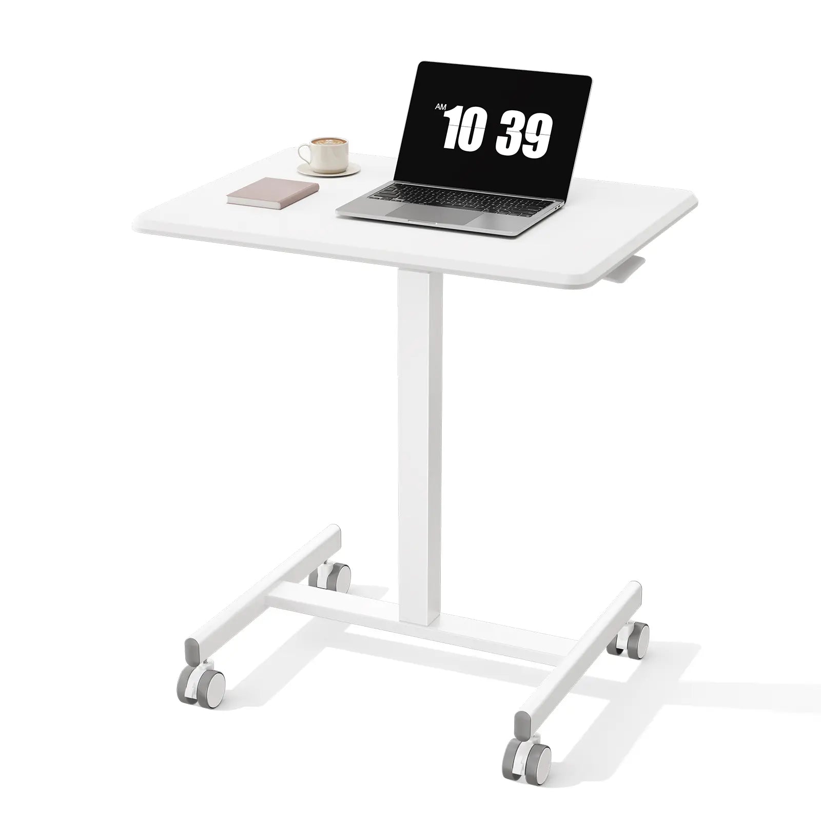 Dumos Adjustable Mobile Rolling Standing Desk with Ergonomic Features and Built-In Wheels - Versatile Overbed Solution for Home Office, Teacher Use, and Laptop Workstations
