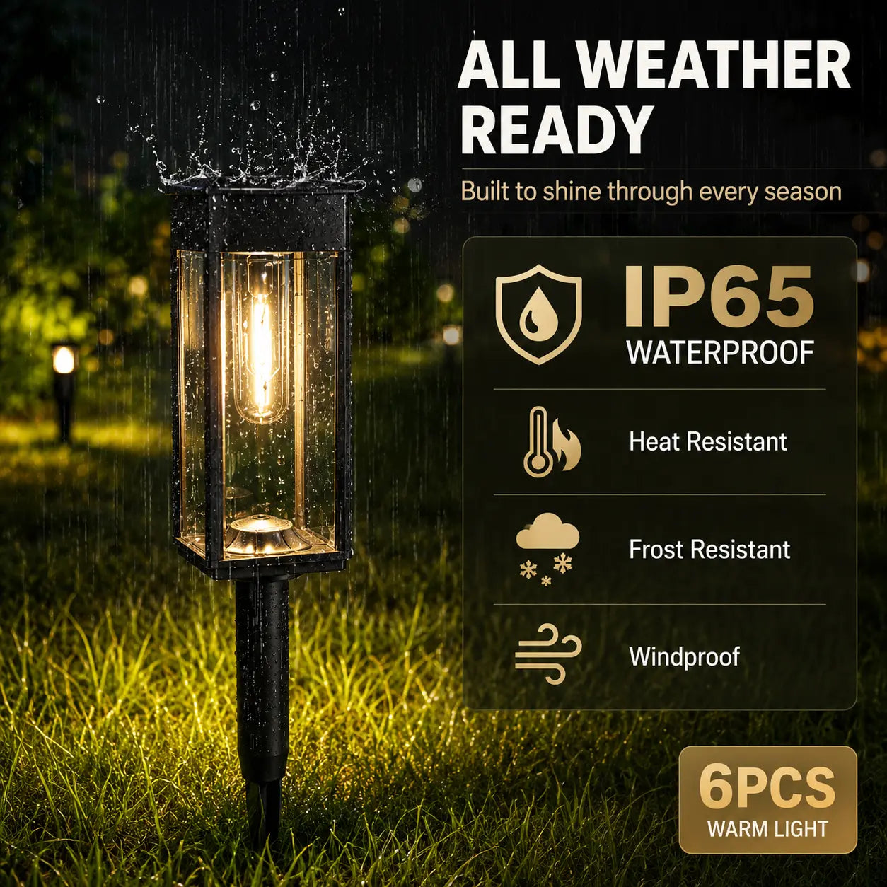 6-Pack Waterproof Solar Pathway Lights with Warm White Illumination, Automatic On/Off Function for Outdoor Walkways, Yards, Driveways, Patios, and Flower Beds
