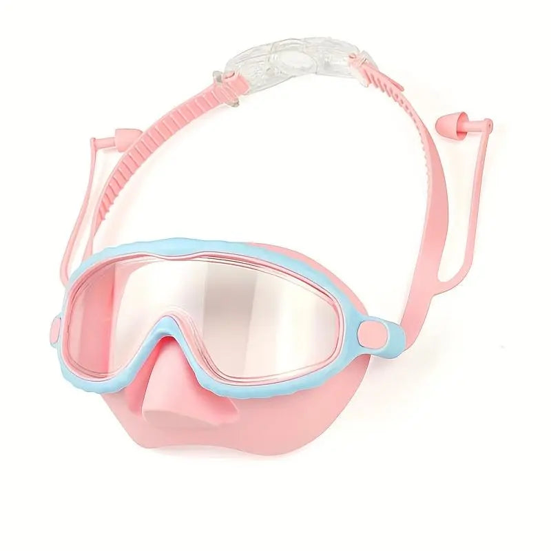 RODEWIIL Premium Oversized Swim Goggles - Anti-Fog, High-Definition Clarity, Adjustable Strap, Comfort Cushions - Pink Frame with Blue Silicone Cushions, Ideal for Outdoor Swimming and Beach Use, Stylish and Secure Fit