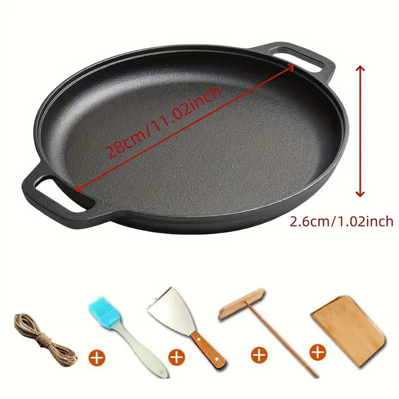 Premium Cast Iron Wok - 28-30cm, Even Heat Distribution, Multi-Purpose for Frying, Grilling, Steaming, and Deep-Frying, Non-Toxic, Easy to Clean, Durable Non-Stick Design, Ideal for Outdoor Cooking and Pizza Preparation
