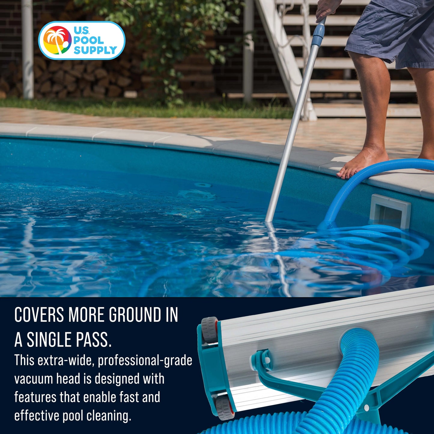 17.5" Heavy-Duty Weighted Pool Vacuum Head with Aluminum Construction - 5.6 lb Manual Inground Vacuum Head with Scrub Bristles and 1-1/2" Swivel Hose Connection