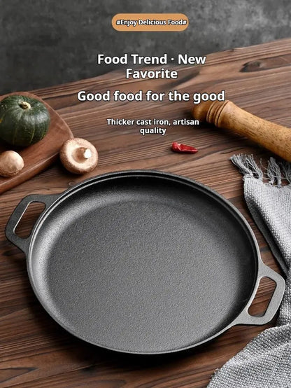 Premium Cast Iron Wok - 28-30cm, Even Heat Distribution, Multi-Purpose for Frying, Grilling, Steaming, and Deep-Frying, Non-Toxic, Easy to Clean, Durable Non-Stick Design, Ideal for Outdoor Cooking and Pizza Preparation