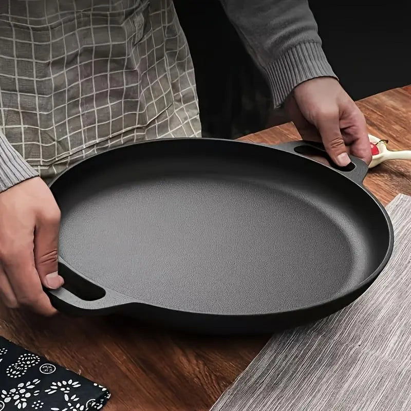 Premium Cast Iron Wok - 28-30cm, Even Heat Distribution, Multi-Purpose for Frying, Grilling, Steaming, and Deep-Frying, Non-Toxic, Easy to Clean, Durable Non-Stick Design, Ideal for Outdoor Cooking and Pizza Preparation