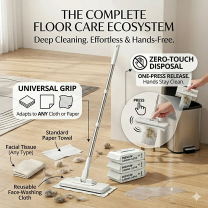 Hands-Free All-Purpose Lazymop: Ideal for Small Gaps, Cabinet and Glass Doors, and Ceilings with One-Touch Clamp for Wipes and Hygienic No-Touch Disposal. The Effortless and Versatile Cleaning Tool for a Spotless Home.