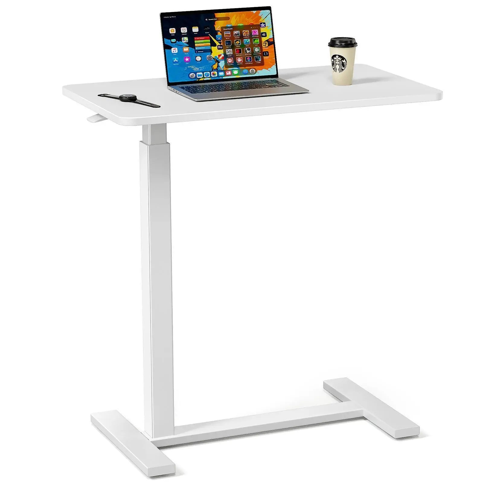 Dumos Adjustable Mobile Rolling Standing Desk with Ergonomic Features and Built-In Wheels - Versatile Overbed Solution for Home Office, Teacher Use, and Laptop Workstations