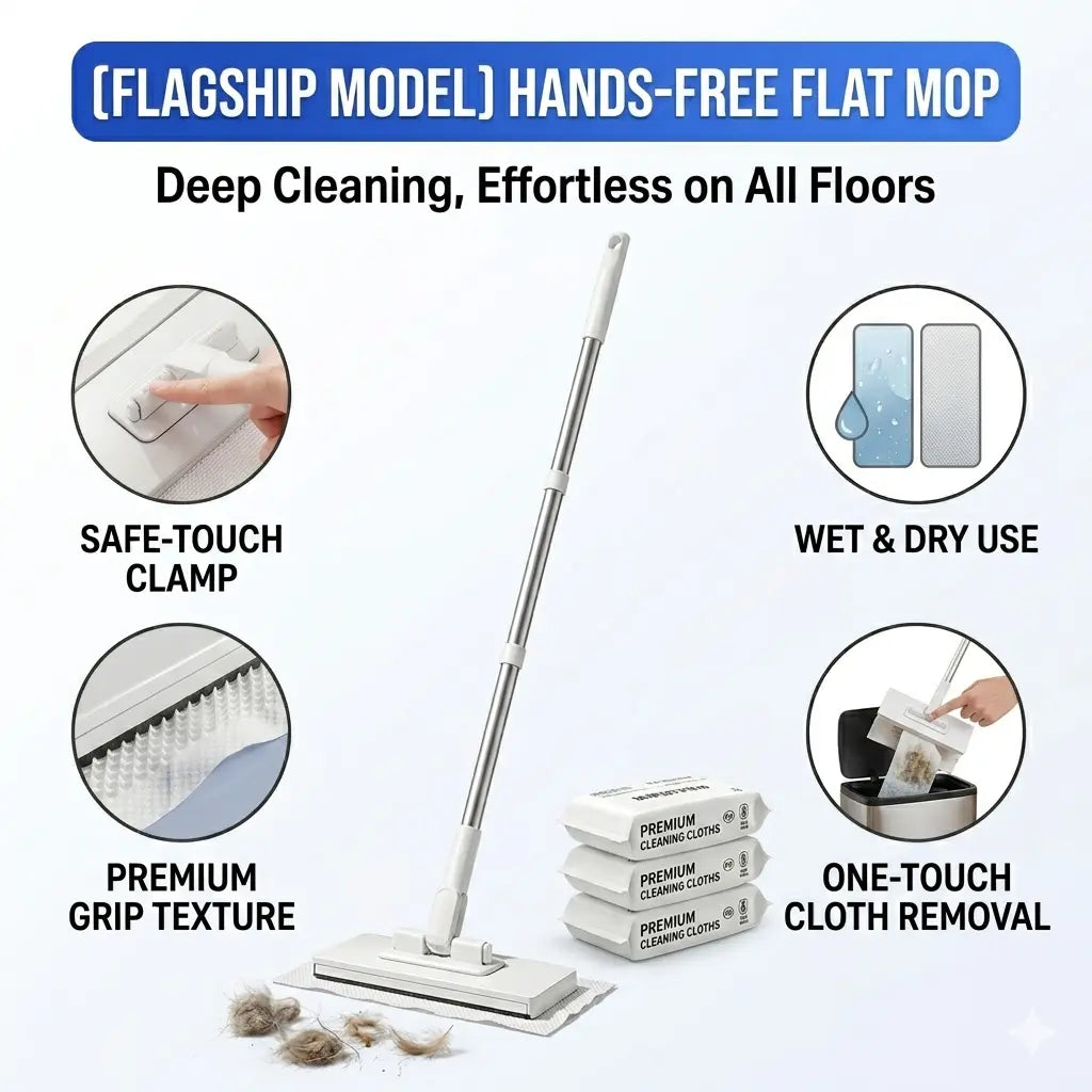 Hands-Free All-Purpose Lazymop: Ideal for Small Gaps, Cabinet and Glass Doors, and Ceilings with One-Touch Clamp for Wipes and Hygienic No-Touch Disposal. The Effortless and Versatile Cleaning Tool for a Spotless Home.