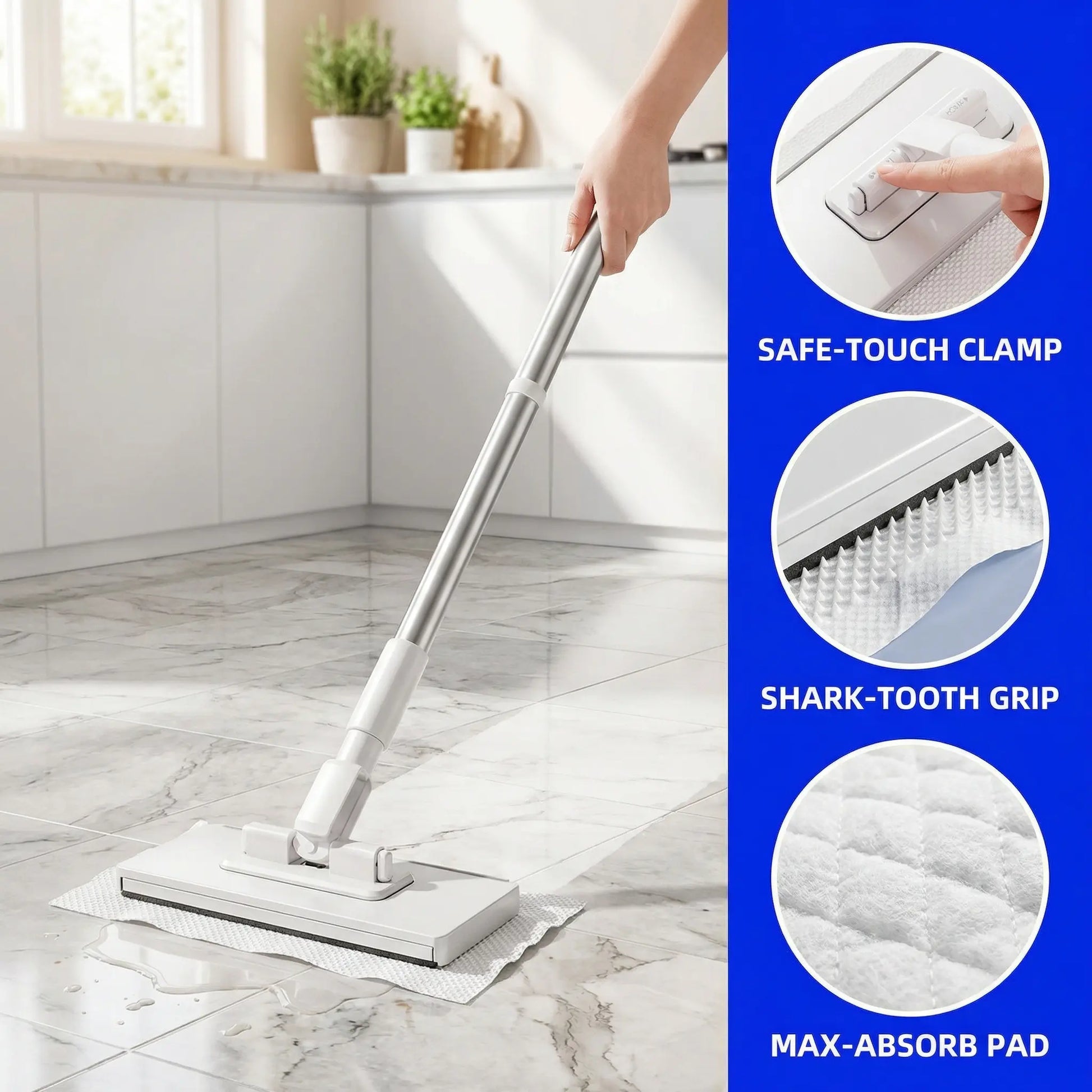 Hands-Free All-Purpose Lazymop: Ideal for Small Gaps, Cabinet and Glass Doors, and Ceilings with One-Touch Clamp for Wipes and Hygienic No-Touch Disposal. The Effortless and Versatile Cleaning Tool for a Spotless Home.