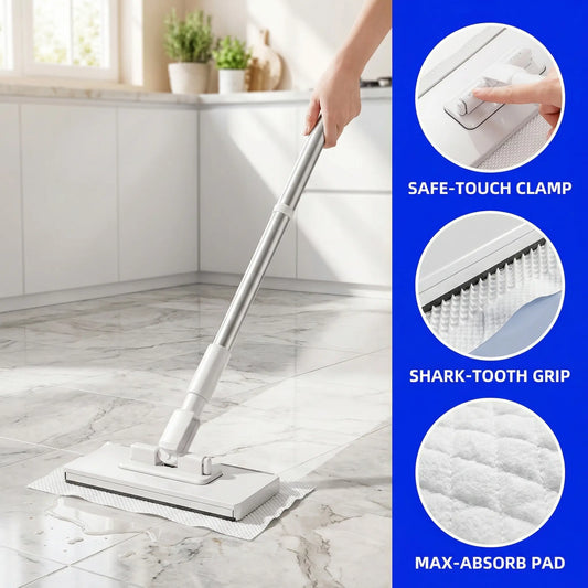 Hands-Free All-Purpose Lazymop: Ideal for Small Gaps, Cabinet and Glass Doors, and Ceilings with One-Touch Clamp for Wipes and Hygienic No-Touch Disposal. The Effortless and Versatile Cleaning Tool for a Spotless Home.