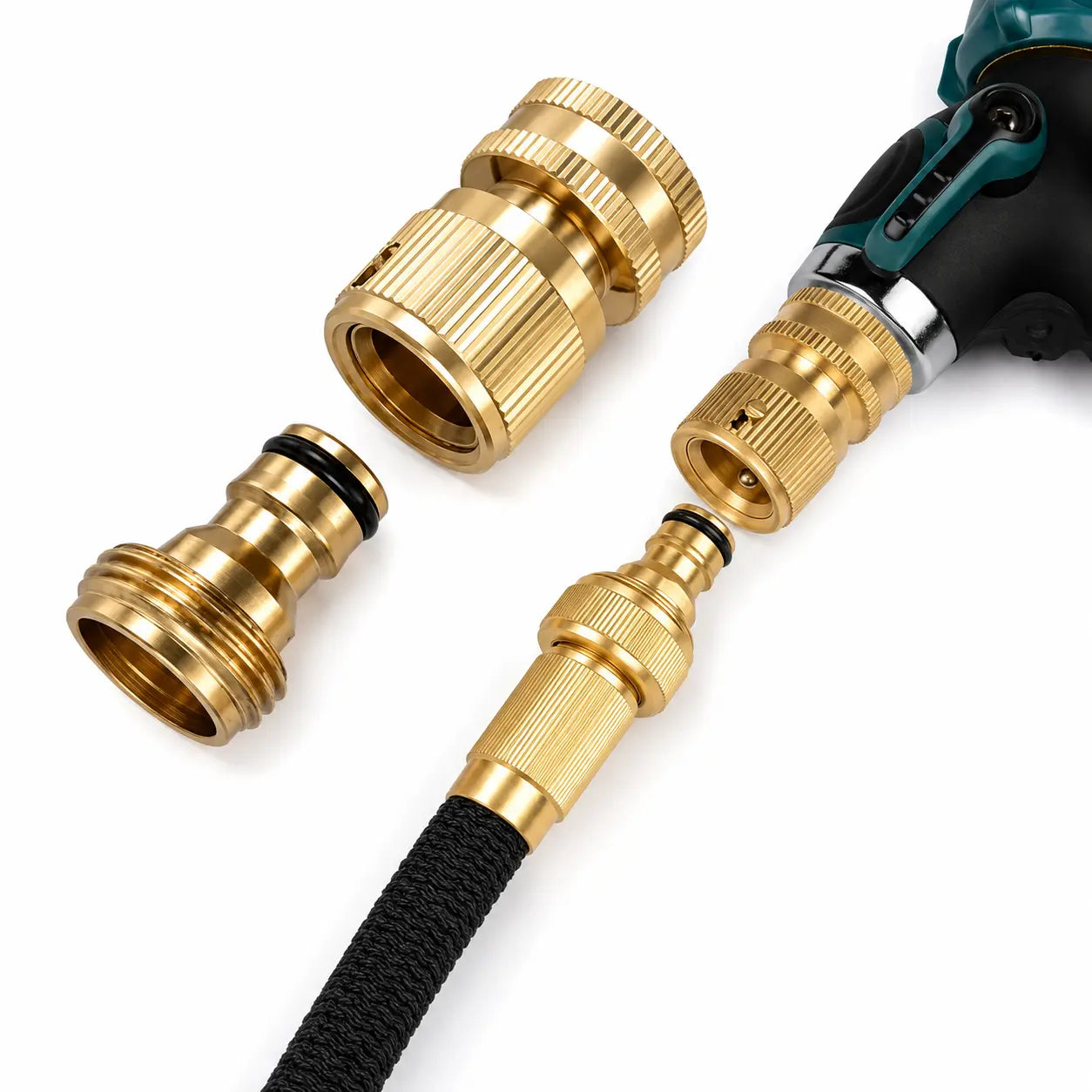 Solid Brass 3/4 Inch GHT Thread Garden Hose Quick Connector, No-Leak Female and Male Adapter