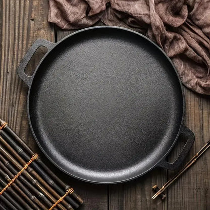 Premium Cast Iron Wok - 28-30cm, Even Heat Distribution, Multi-Purpose for Frying, Grilling, Steaming, and Deep-Frying, Non-Toxic, Easy to Clean, Durable Non-Stick Design, Ideal for Outdoor Cooking and Pizza Preparation