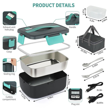 TOIAMOI 2L Portable Electric Lunch Box, 110V/12V Car & Home Dual Use, PTC Heating & 304 Stainless Steel, 90W Quick Food Warmer Heated Lunch Box, Leakproof Food Heater for Office