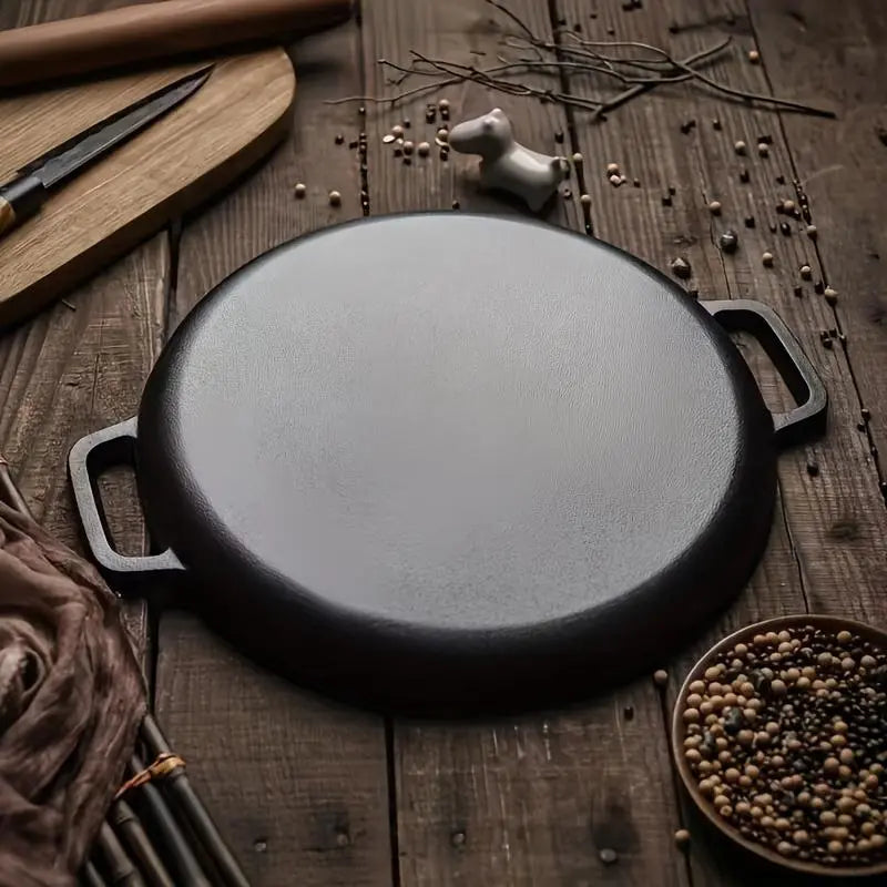 Premium Cast Iron Wok - 28-30cm, Even Heat Distribution, Multi-Purpose for Frying, Grilling, Steaming, and Deep-Frying, Non-Toxic, Easy to Clean, Durable Non-Stick Design, Ideal for Outdoor Cooking and Pizza Preparation