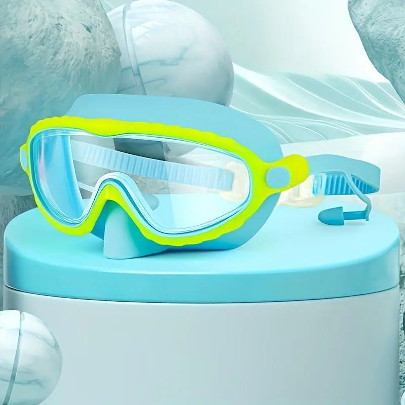 RODEWIIL Premium Oversized Swim Goggles - Anti-Fog, High-Definition Clarity, Adjustable Strap, Comfort Cushions - Pink Frame with Blue Silicone Cushions, Ideal for Outdoor Swimming and Beach Use, Stylish and Secure Fit
