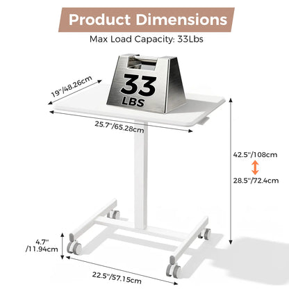 Dumos Adjustable Mobile Rolling Standing Desk with Ergonomic Features and Built-In Wheels - Versatile Overbed Solution for Home Office, Teacher Use, and Laptop Workstations