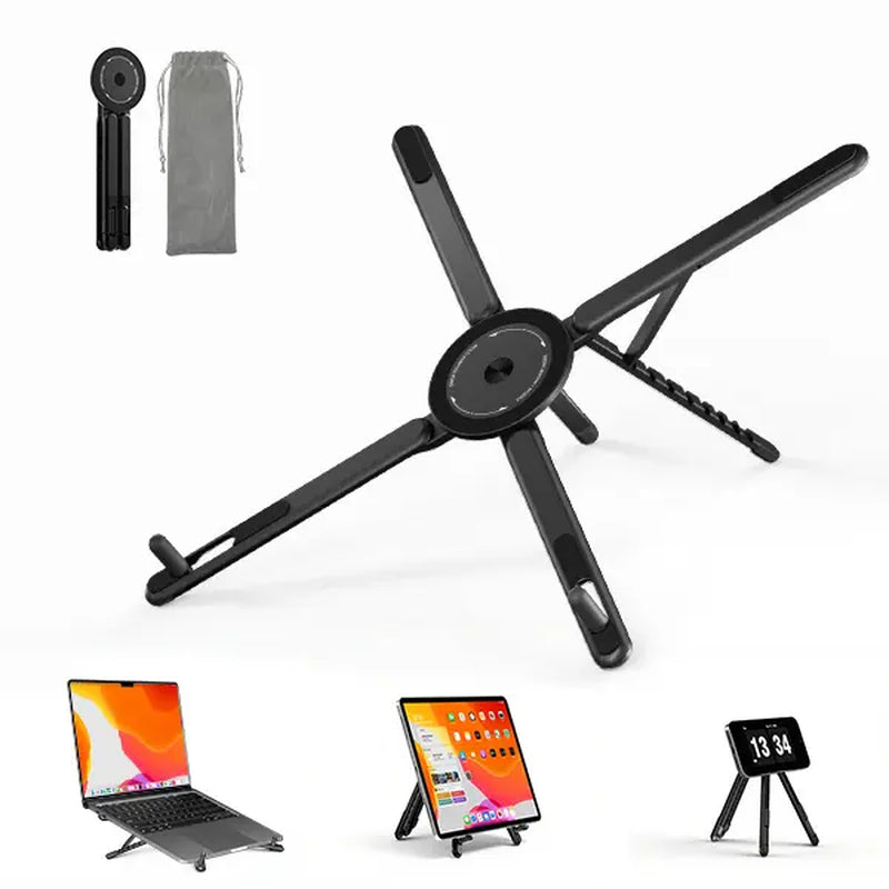 Viozon Adjustable Portable Laptop Stand with Magnetic Phone Holder, Aluminum Riser for 10–16” Laptops and 4–13” Phones/Tablets (Silver)