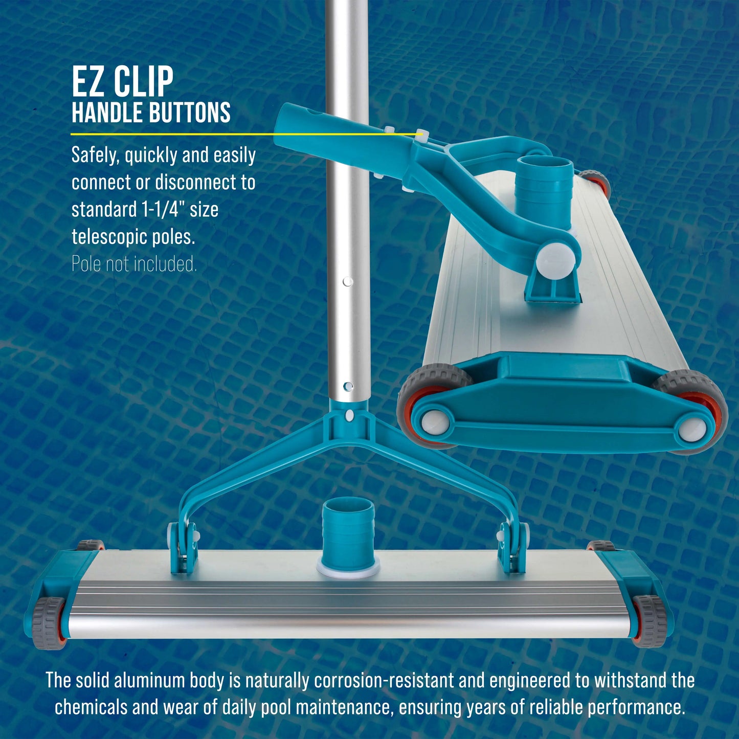 17.5" Heavy-Duty Weighted Pool Vacuum Head with Aluminum Construction - 5.6 lb Manual Inground Vacuum Head with Scrub Bristles and 1-1/2" Swivel Hose Connection