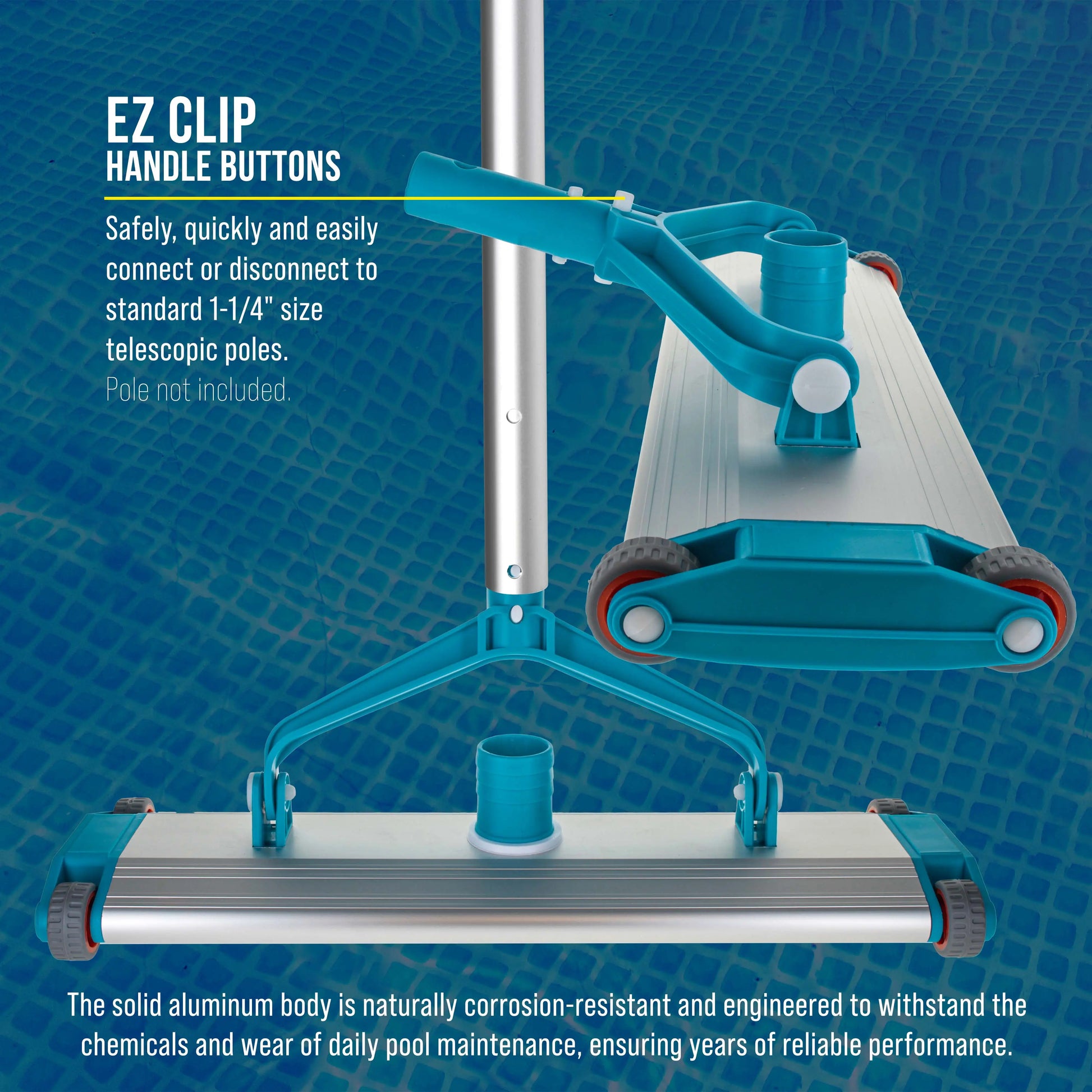 17.5" Heavy-Duty Weighted Pool Vacuum Head with Aluminum Construction - 5.6 lb Manual Inground Vacuum Head with Scrub Bristles and 1-1/2" Swivel Hose Connection