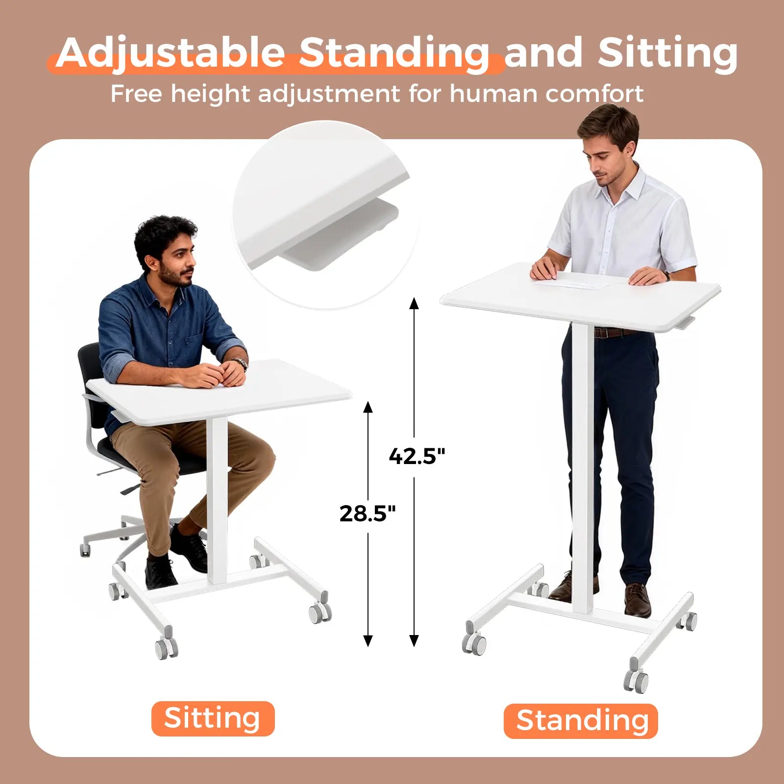 Dumos Adjustable Mobile Rolling Standing Desk with Ergonomic Features and Built-In Wheels - Versatile Overbed Solution for Home Office, Teacher Use, and Laptop Workstations