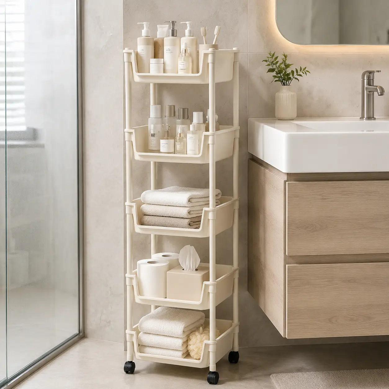 Multi-Layer Rolling Storage Cart with Wheels - Adjustable and Portable Organizer for Home, Ideal for Bedroom, Bathroom, Kitchen, and Living Room - Easy Installation - 2026 Semiannual Sale