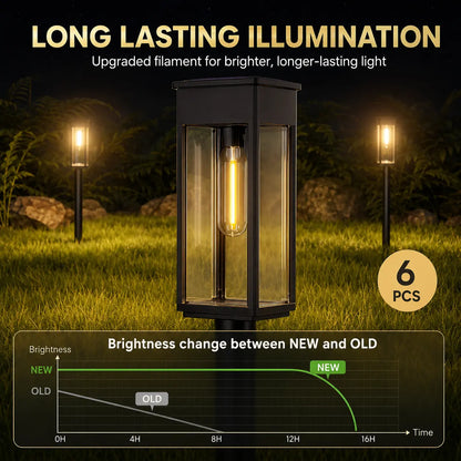 6-Pack Waterproof Solar Pathway Lights with Warm White Illumination, Automatic On/Off Function for Outdoor Walkways, Yards, Driveways, Patios, and Flower Beds