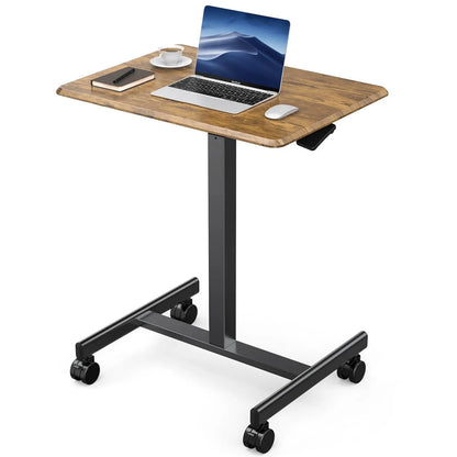 Dumos Adjustable Mobile Rolling Standing Desk with Ergonomic Features and Built-In Wheels - Versatile Overbed Solution for Home Office, Teacher Use, and Laptop Workstations