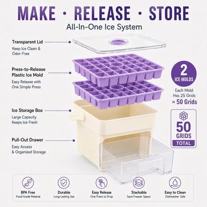 One Press Ice Release Ice Cube Mold, Mess-Free Large Capacity Ice Tray with Drawer for Freezer,Juice Box Mold Items Cute Ice Cubes Maker Ice Cube Maker Ice Cube Maker