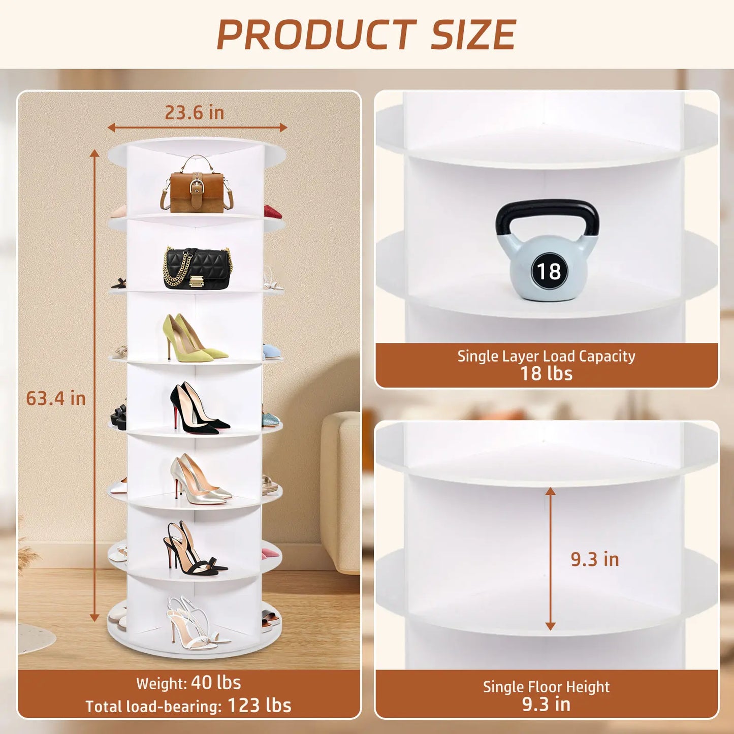 360-Degree Rotating 7-Tier Shoe Organizer Rack, Accommodates 24-28 Pairs, Spinning Round Design for Entryway, Living Room, and Hallway