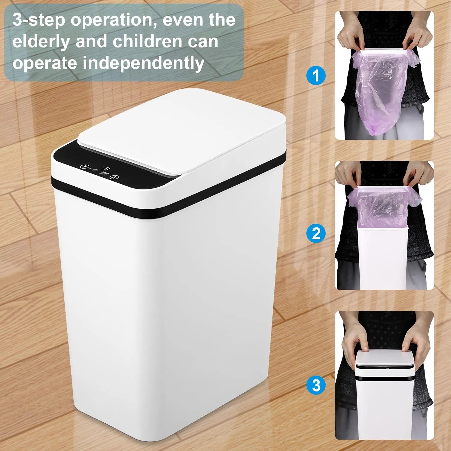 2026 12L Touchless Motion Sensor ABS Automatic Trash Bin for Kitchen and Home Use (23.5cm x 15.5cm x 30cm) by Summerwins