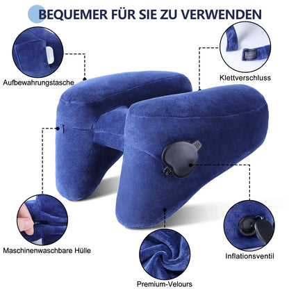 Sunany Ergonomic Inflatable Travel Neck Pillow with Hood - Ideal for Long Flights and Road Trips, Perfect for Office Naps, Grey