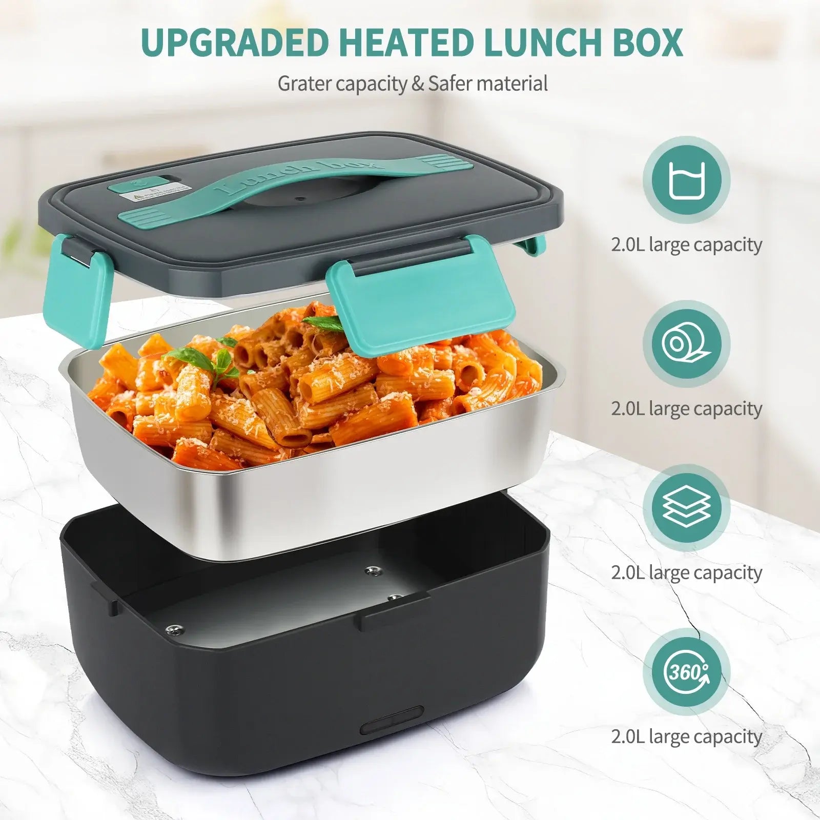 TOIAMOI 2L Portable Electric Lunch Box, 110V/12V Car & Home Dual Use, PTC Heating & 304 Stainless Steel, 90W Quick Food Warmer Heated Lunch Box, Leakproof Food Heater for Office