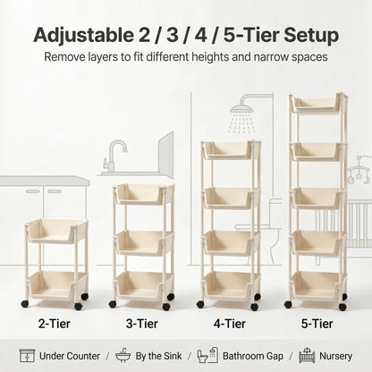 Multi-Layer Rolling Storage Cart with Wheels - Adjustable and Portable Organizer for Home, Ideal for Bedroom, Bathroom, Kitchen, and Living Room - Easy Installation - 2026 Semiannual Sale