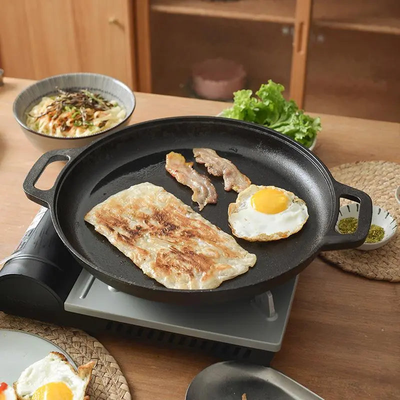 Premium Cast Iron Wok - 28-30cm, Even Heat Distribution, Multi-Purpose for Frying, Grilling, Steaming, and Deep-Frying, Non-Toxic, Easy to Clean, Durable Non-Stick Design, Ideal for Outdoor Cooking and Pizza Preparation