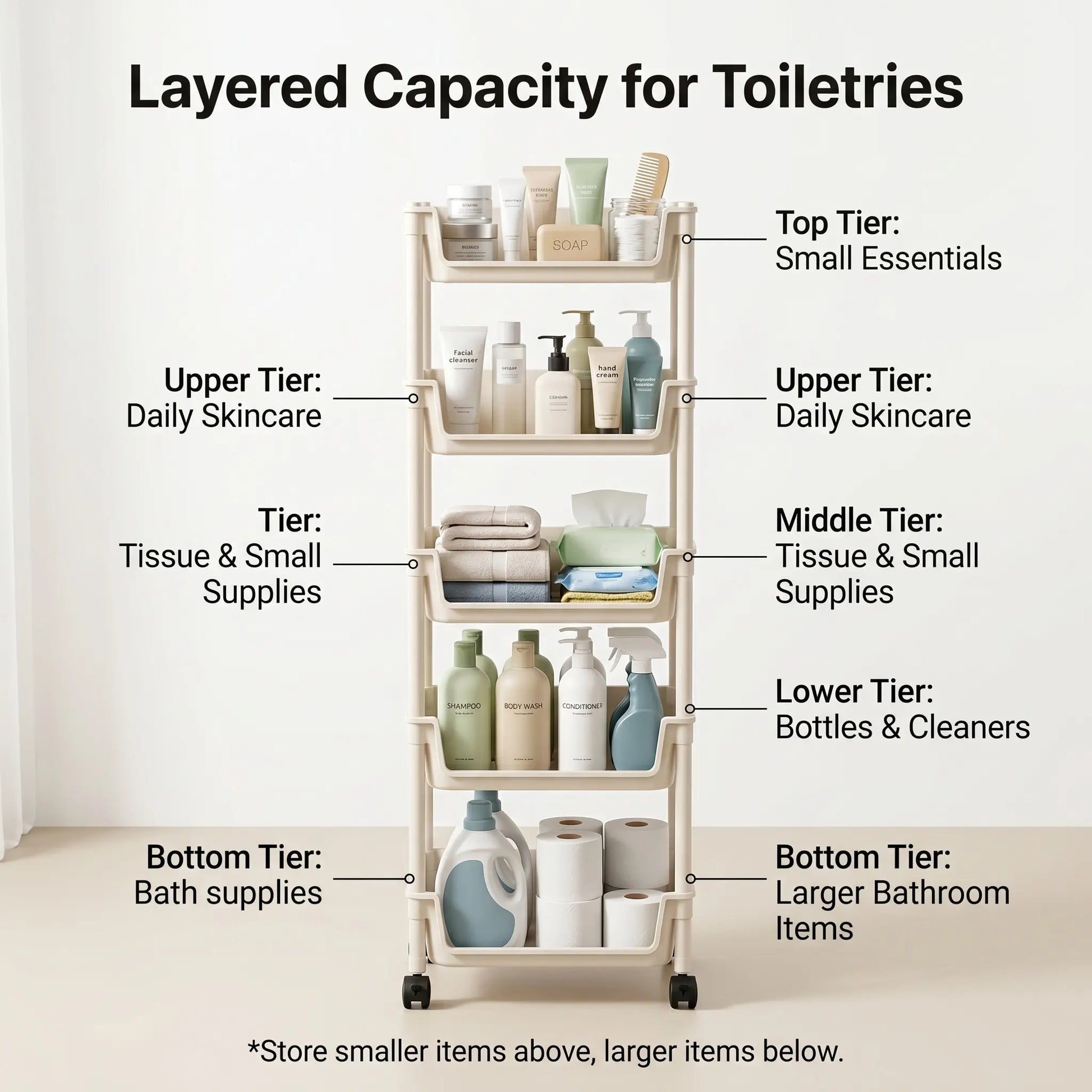 Multi-Layer Rolling Storage Cart with Wheels - Adjustable and Portable Organizer for Home, Ideal for Bedroom, Bathroom, Kitchen, and Living Room - Easy Installation - 2026 Semiannual Sale