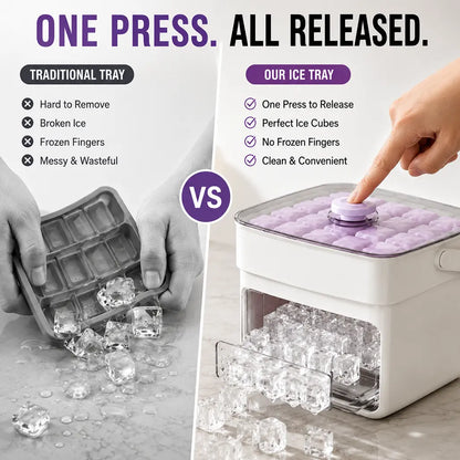 One Press Ice Release Ice Cube Mold, Mess-Free Large Capacity Ice Tray with Drawer for Freezer,Juice Box Mold Items Cute Ice Cubes Maker Ice Cube Maker Ice Cube Maker