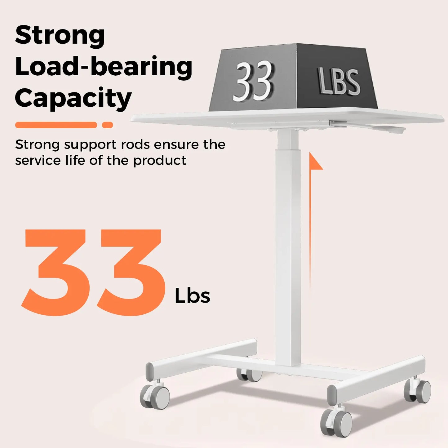 Dumos Adjustable Mobile Rolling Standing Desk with Ergonomic Features and Built-In Wheels - Versatile Overbed Solution for Home Office, Teacher Use, and Laptop Workstations