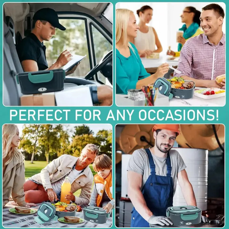 TOIAMOI 2L Portable Electric Lunch Box, 110V/12V Car & Home Dual Use, PTC Heating & 304 Stainless Steel, 90W Quick Food Warmer Heated Lunch Box, Leakproof Food Heater for Office
