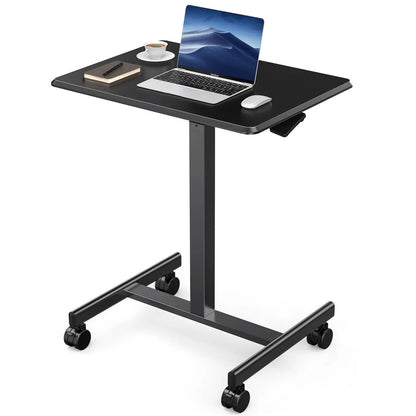 Dumos Adjustable Mobile Rolling Standing Desk with Ergonomic Features and Built-In Wheels - Versatile Overbed Solution for Home Office, Teacher Use, and Laptop Workstations