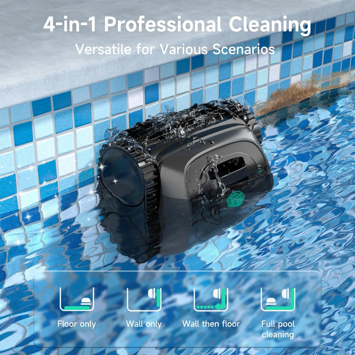 Wybot C1 Cordless Robotic Pool Vacuum for Inground and Above Ground Pools - 4-in-1 Wall & Waterline Cleaning, Coverage up to 1,614 Sq. Ft, 150 Minutes Smart Navigation, App Connectivity, Complimentary Handheld Pool Cleaner Included