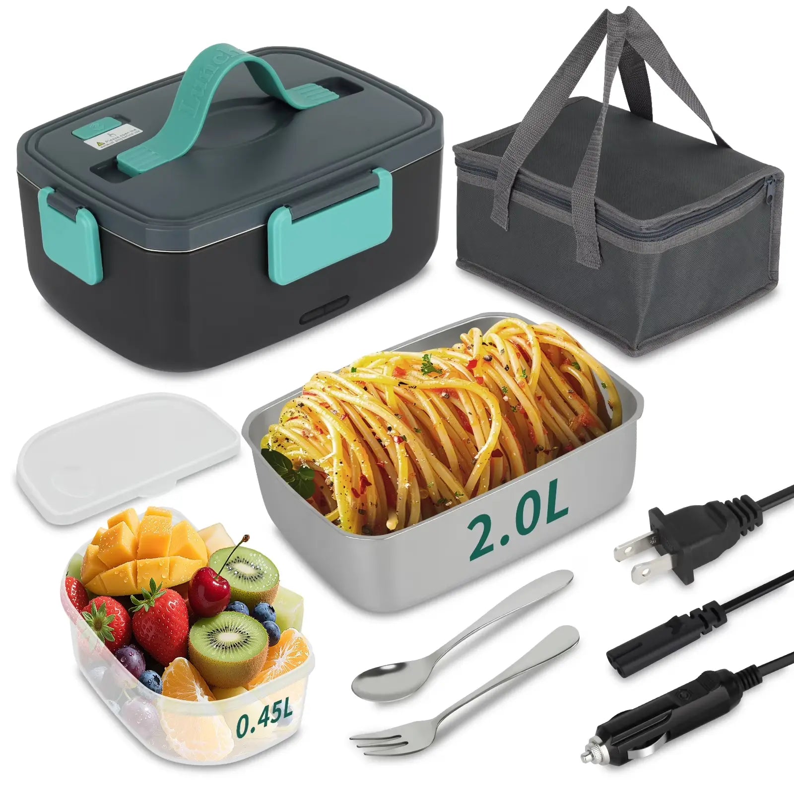 TOIAMOI 2L Portable Electric Lunch Box, 110V/12V Car & Home Dual Use, PTC Heating & 304 Stainless Steel, 90W Quick Food Warmer Heated Lunch Box, Leakproof Food Heater for Office
