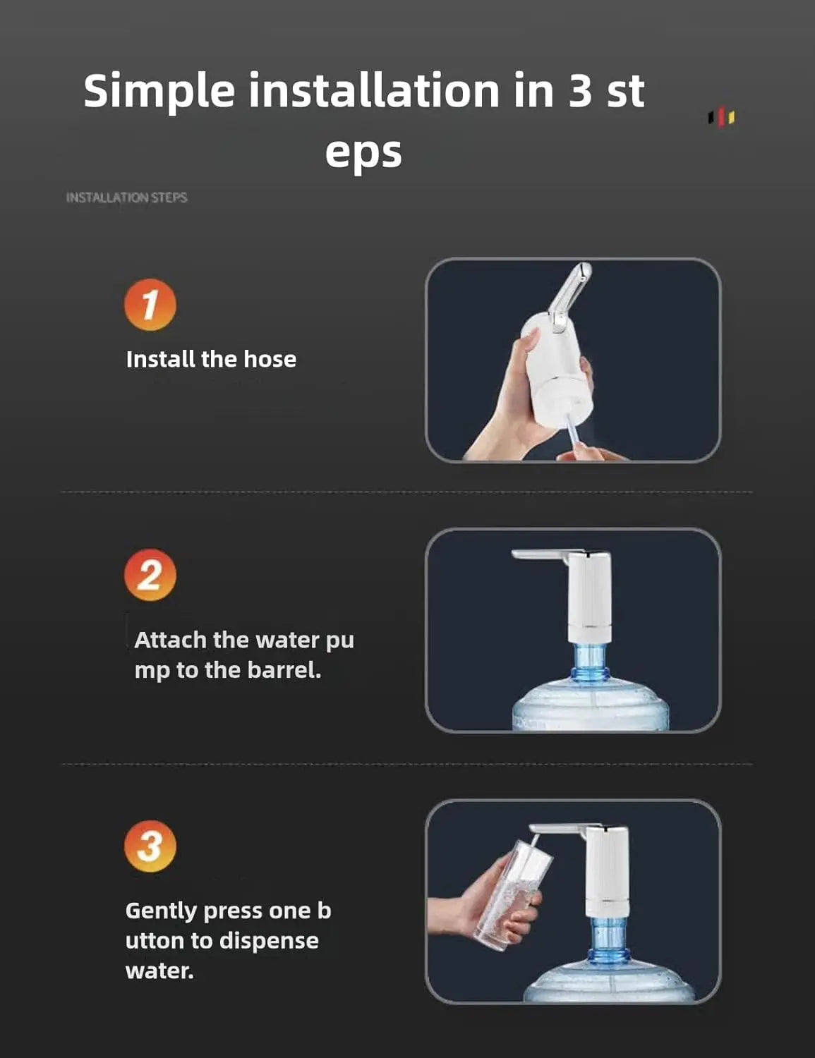 5 Gallon Water Pump Dispenser – Rechargeable & Foldable Electric Water Jug Pump, Type-C Water Bottle Pump with 2 Silicone Hoses & Stainless Steel Weight Sinker, for Camping/Home/Office
