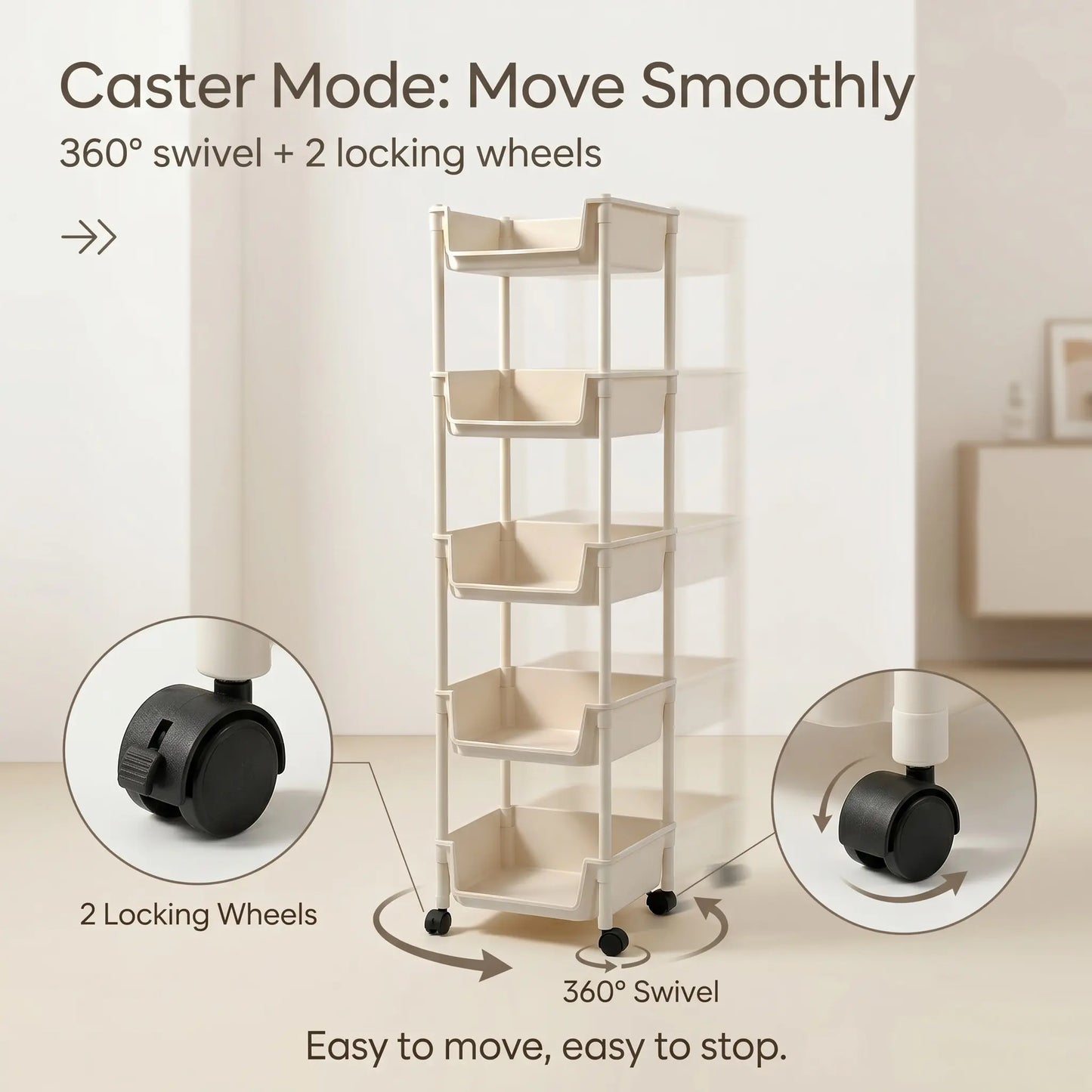 Multi-Layer Rolling Storage Cart with Wheels - Adjustable and Portable Organizer for Home, Ideal for Bedroom, Bathroom, Kitchen, and Living Room - Easy Installation - 2026 Semiannual Sale