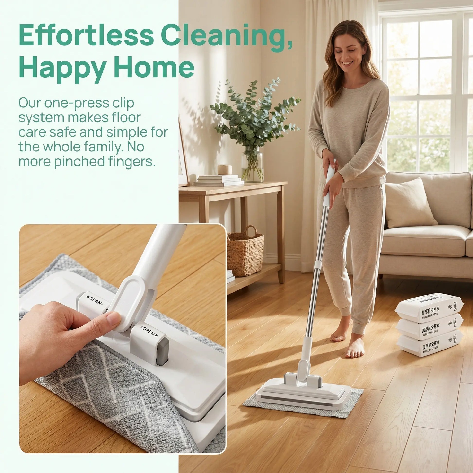 Hands-Free All-Purpose Lazymop: Ideal for Small Gaps, Cabinet and Glass Doors, and Ceilings with One-Touch Clamp for Wipes and Hygienic No-Touch Disposal. The Effortless and Versatile Cleaning Tool for a Spotless Home.