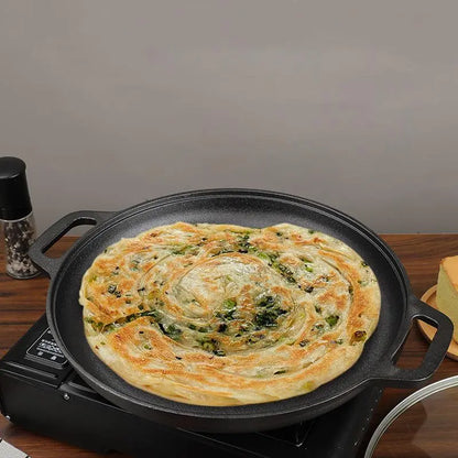Premium Cast Iron Wok - 28-30cm, Even Heat Distribution, Multi-Purpose for Frying, Grilling, Steaming, and Deep-Frying, Non-Toxic, Easy to Clean, Durable Non-Stick Design, Ideal for Outdoor Cooking and Pizza Preparation