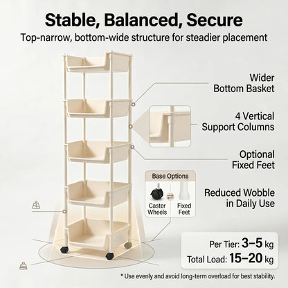 Multi-Layer Rolling Storage Cart with Wheels - Adjustable and Portable Organizer for Home, Ideal for Bedroom, Bathroom, Kitchen, and Living Room - Easy Installation - 2026 Semiannual Sale