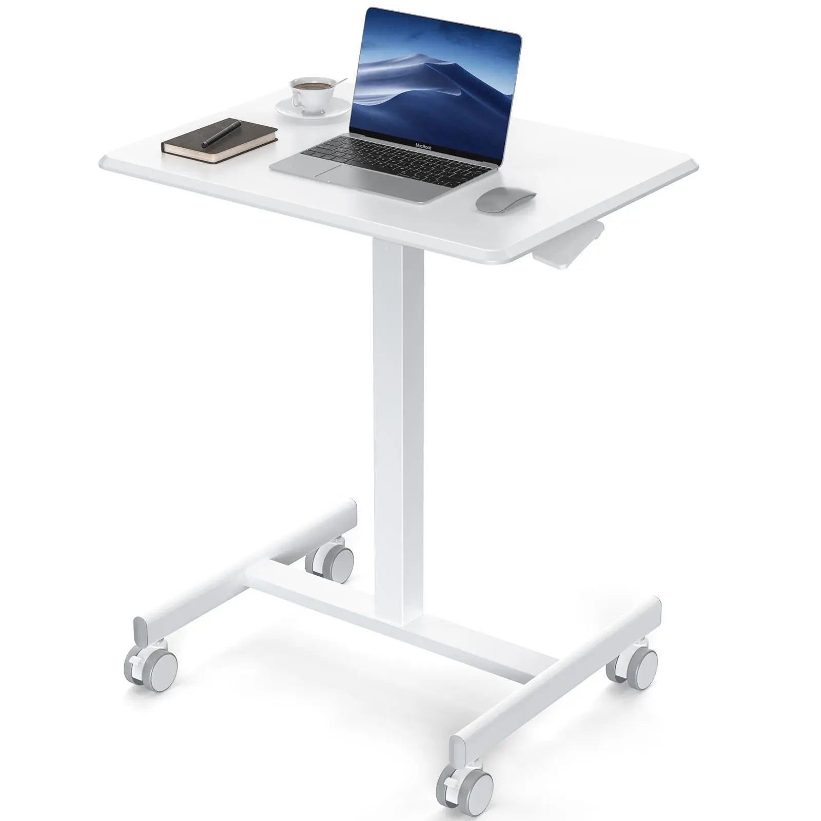 Dumos Adjustable Mobile Rolling Standing Desk with Ergonomic Features and Built-In Wheels - Versatile Overbed Solution for Home Office, Teacher Use, and Laptop Workstations