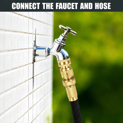 Solid Brass 3/4 Inch GHT Thread Garden Hose Quick Connector, No-Leak Female and Male Adapter