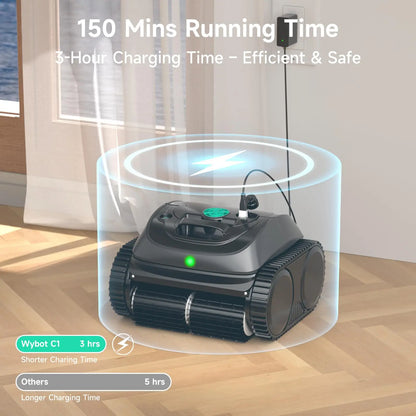 Wybot C1 Cordless Robotic Pool Vacuum for Inground and Above Ground Pools - 4-in-1 Wall & Waterline Cleaning, Coverage up to 1,614 Sq. Ft, 150 Minutes Smart Navigation, App Connectivity, Complimentary Handheld Pool Cleaner Included