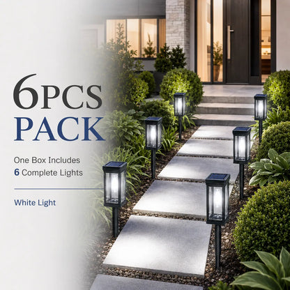 6-Pack Waterproof Solar Pathway Lights with Warm White Illumination, Automatic On/Off Function for Outdoor Walkways, Yards, Driveways, Patios, and Flower Beds